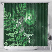 New Zealand Matariki Shower Curtain Maori Koru With Humpback Whale Green