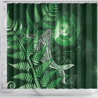 New Zealand Matariki Shower Curtain Maori Koru With Humpback Whale Green