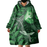 New Zealand Matariki Wearable Blanket Hoodie Maori Koru With Humpback Whale Green