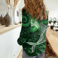 New Zealand Matariki Women Casual Shirt Maori Koru With Humpback Whale Green