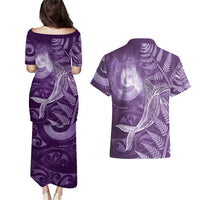 New Zealand Matariki Couples Matching Puletasi and Hawaiian Shirt Maori Koru With Humpback Whale Purple LT05 - Polynesian Pride