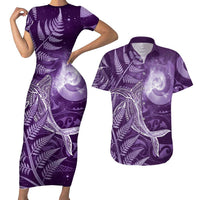 New Zealand Matariki Couples Matching Short Sleeve Bodycon Dress and Hawaiian Shirt Maori Koru With Humpback Whale Purple LT05 Purple - Polynesian Pride