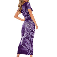 New Zealand Matariki Family Matching Short Sleeve Bodycon Dress and Hawaiian Shirt Maori Koru With Humpback Whale Purple LT05 - Polynesian Pride
