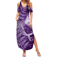 New Zealand Matariki Family Matching Summer Maxi Dress and Hawaiian Shirt Maori Koru With Humpback Whale Purple LT05 Mom's Dress Purple - Polynesian Pride