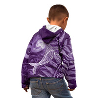 New Zealand Matariki Kid Hoodie Maori Koru With Humpback Whale Purple