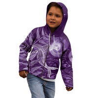 New Zealand Matariki Kid Hoodie Maori Koru With Humpback Whale Purple