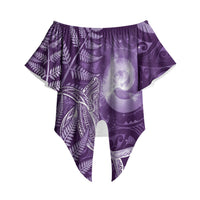 New Zealand Matariki Off Shoulder Wrap Waist Top Maori Koru With Humpback Whale Purple LT05 Purple - Polynesian Pride