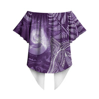 New Zealand Matariki Off Shoulder Wrap Waist Top Maori Koru With Humpback Whale Purple LT05 - Polynesian Pride