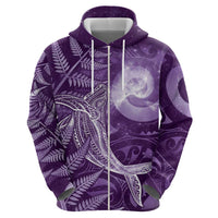 New Zealand Matariki Zip Hoodie Maori Koru With Humpback Whale Purple