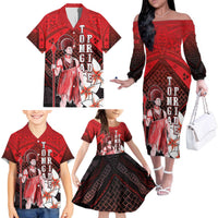 The First King Of Tonga Family Matching Off The Shoulder Long Sleeve Dress and Hawaiian Shirt Tongan Pride LT05 - Polynesian Pride