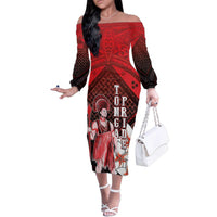 The First King Of Tonga Family Matching Off The Shoulder Long Sleeve Dress and Hawaiian Shirt Tongan Pride LT05 Mom's Dress Red - Polynesian Pride