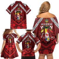 Tonga Emancipation Day Family Matching Off Shoulder Short Dress and Hawaiian Shirt Tongan Kupesi Pattern