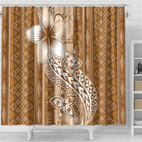Tonga Kupesi Ngatu Shower Curtain Vintage Brown Plumeria