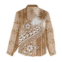 Tonga Kupesi Ngatu Women Casual Shirt Vintage Brown Plumeria