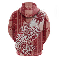 Tonga Kupesi Ngatu Hoodie Vintage Red Plumeria