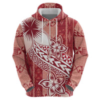 Tonga Kupesi Ngatu Hoodie Vintage Red Plumeria