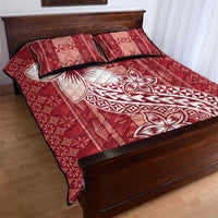 Tonga Kupesi Ngatu Quilt Bed Set Vintage Red Plumeria