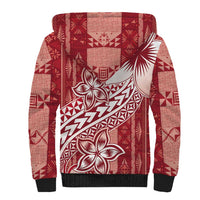 Tonga Kupesi Ngatu Sherpa Hoodie Vintage Red Plumeria