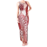 Tonga Kupesi Ngatu Tank Maxi Dress Vintage Red Plumeria