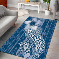 Tonga Kupesi Ngatu Area Rug Vintage Blue Plumeria