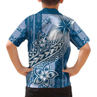 Tonga Kupesi Ngatu Family Matching Off The Shoulder Long Sleeve Dress and Hawaiian Shirt Vintage Blue Plumeria LT05 - Polynesian Pride
