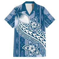 Tonga Kupesi Ngatu Family Matching Off The Shoulder Long Sleeve Dress and Hawaiian Shirt Vintage Blue Plumeria LT05 Dad's Shirt - Short Sleeve Blue - Polynesian Pride