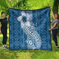Tonga Kupesi Ngatu Quilt Vintage Blue Plumeria