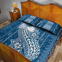 Tonga Kupesi Ngatu Quilt Bed Set Vintage Blue Plumeria