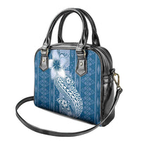 Tonga Kupesi Ngatu Shoulder Handbag Vintage Blue Plumeria