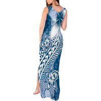 Tonga Kupesi Ngatu Tank Maxi Dress Vintage Blue Plumeria
