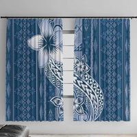 Tonga Kupesi Ngatu Window Curtain Vintage Blue Plumeria