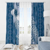 Tonga Kupesi Ngatu Window Curtain Vintage Blue Plumeria