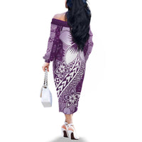 Tonga Kupesi Ngatu Family Matching Off The Shoulder Long Sleeve Dress and Hawaiian Shirt Vintage Purple Plumeria LT05 - Polynesian Pride