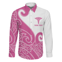 Personalised New Zealand Nurse Family Matching Mermaid Dress and Hawaiian Shirt Maori Koru Pink Version LT05 Dad's Shirt - Long Sleeve Pink - Polynesian Pride