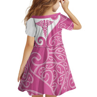 Personalised New Zealand Nurse Family Matching Off The Shoulder Long Sleeve Dress and Hawaiian Shirt Maori Koru Pink Version LT05 - Polynesian Pride