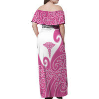 Personalised New Zealand Nurse Family Matching Off Shoulder Maxi Dress and Hawaiian Shirt Maori Koru Pink Version LT05 - Polynesian Pride