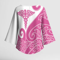Personalised New Zealand Nurse Kimono Sleeve Blouse Maori Koru Pink Version
