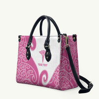 Personalised New Zealand Nurse Leather Bag Maori Koru Pink Version
