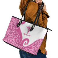 Personalised New Zealand Nurse Leather Tote Bag Maori Koru Pink Version