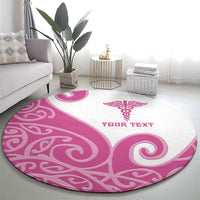 Personalised New Zealand Nurse Round Carpet Maori Koru Pink Version