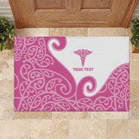 Personalised New Zealand Nurse Rubber Doormat Maori Koru Pink Version