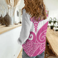 Personalised New Zealand Nurse Women Casual Shirt Maori Koru Pink Version