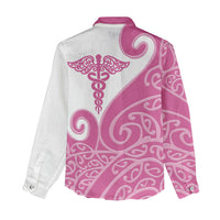 Personalised New Zealand Nurse Women Casual Shirt Maori Koru Pink Version