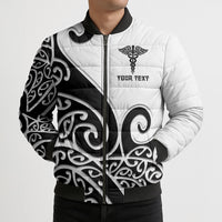 Personalised New Zealand Nurse Bomber Puffer Jacket Maori Koru Black Version