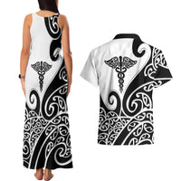 Personalised New Zealand Nurse Couples Matching Tank Maxi Dress and Hawaiian Shirt Maori Koru Black Version LT05 - Polynesian Pride