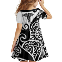 Personalised New Zealand Nurse Family Matching Off The Shoulder Long Sleeve Dress and Hawaiian Shirt Maori Koru Black Version LT05 - Polynesian Pride