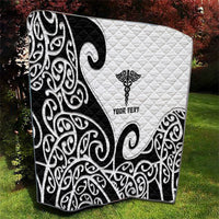 Personalised New Zealand Nurse Quilt Maori Koru Black Version