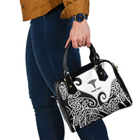 Personalised New Zealand Nurse Shoulder Handbag Maori Koru Black Version