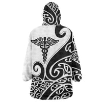 Personalised New Zealand Nurse Wearable Blanket Hoodie Maori Koru Black Version