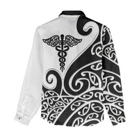 Personalised New Zealand Nurse Women Casual Shirt Maori Koru Black Version